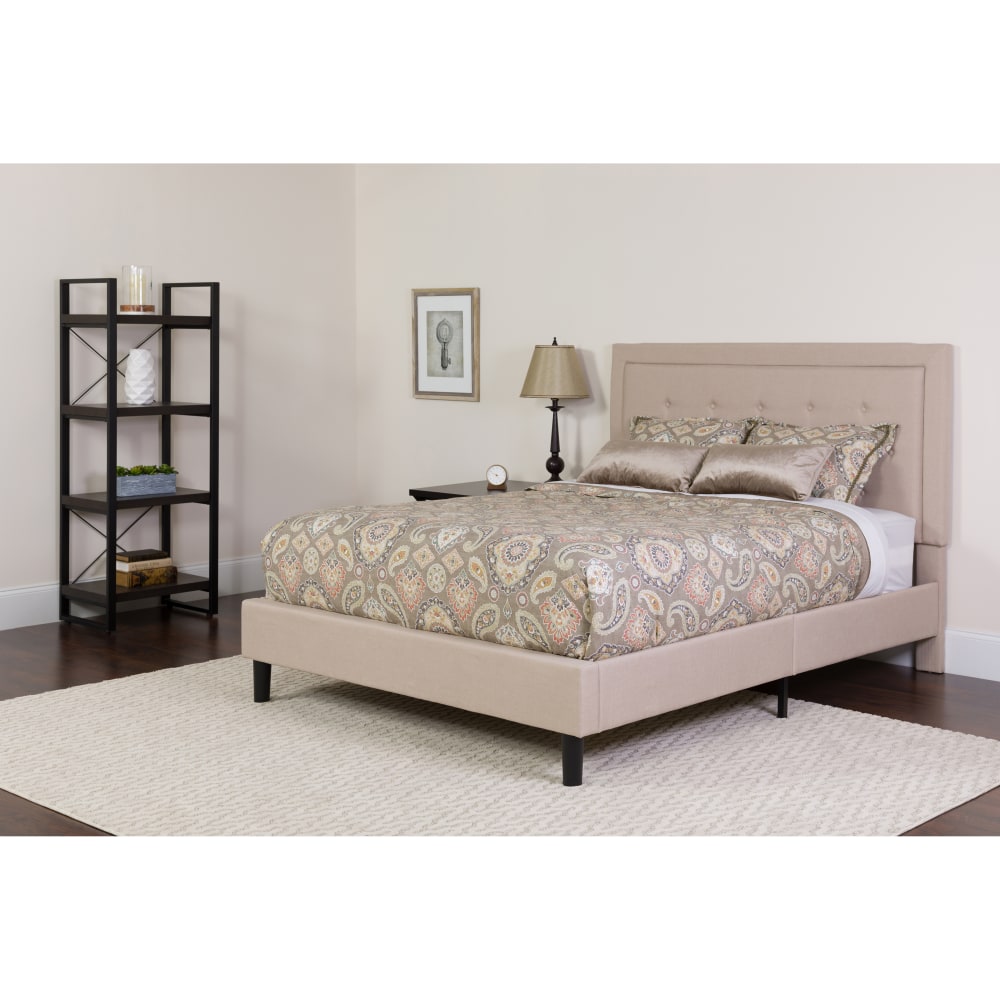 Flash Furniture Roxbury Panel Tufted Upholstered Platform Bed and Pocket Spring Mattress, King, 50-3/4inH x 81inW x 85-1/4inL, Beige MPN:SLBM20