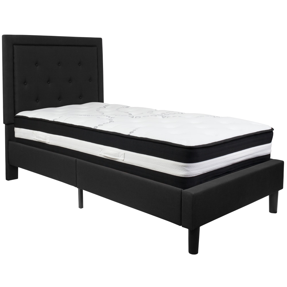 Flash Furniture Roxbury Panel Tufted Upholstered Platform Bed and Pocket Spring Mattress, Twin, 51inH x 44-1/2inW x 81inL, Black MPN:SLBM21