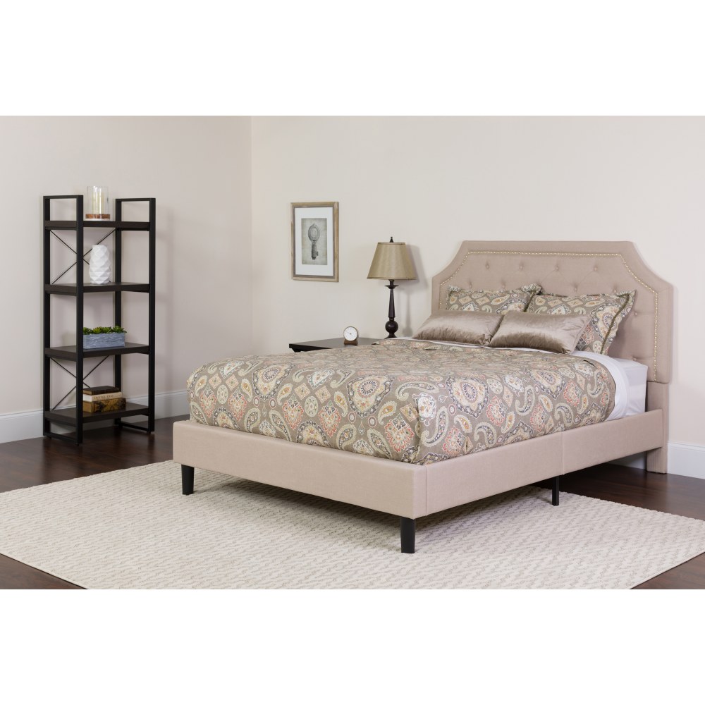Flash Furniture Brighton Arched Tufted Upholstered Platform Bed And Pocket Spring Mattress, Queen, Beige MPN:SLBM3