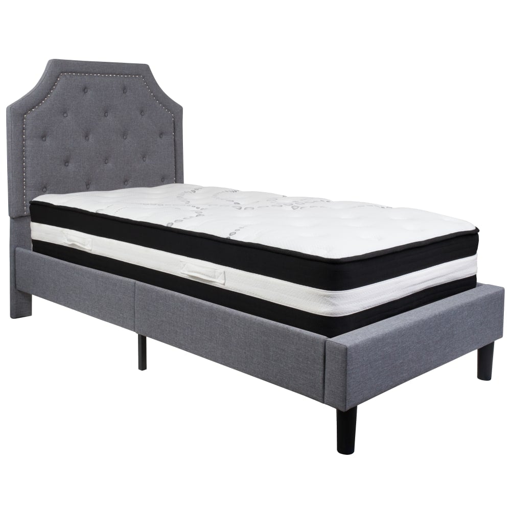 Flash Furniture Brighton Arched Tufted Upholstered Platform Bed And Pocket Spring Mattress, Twin, Light Gray MPN:SLBM9