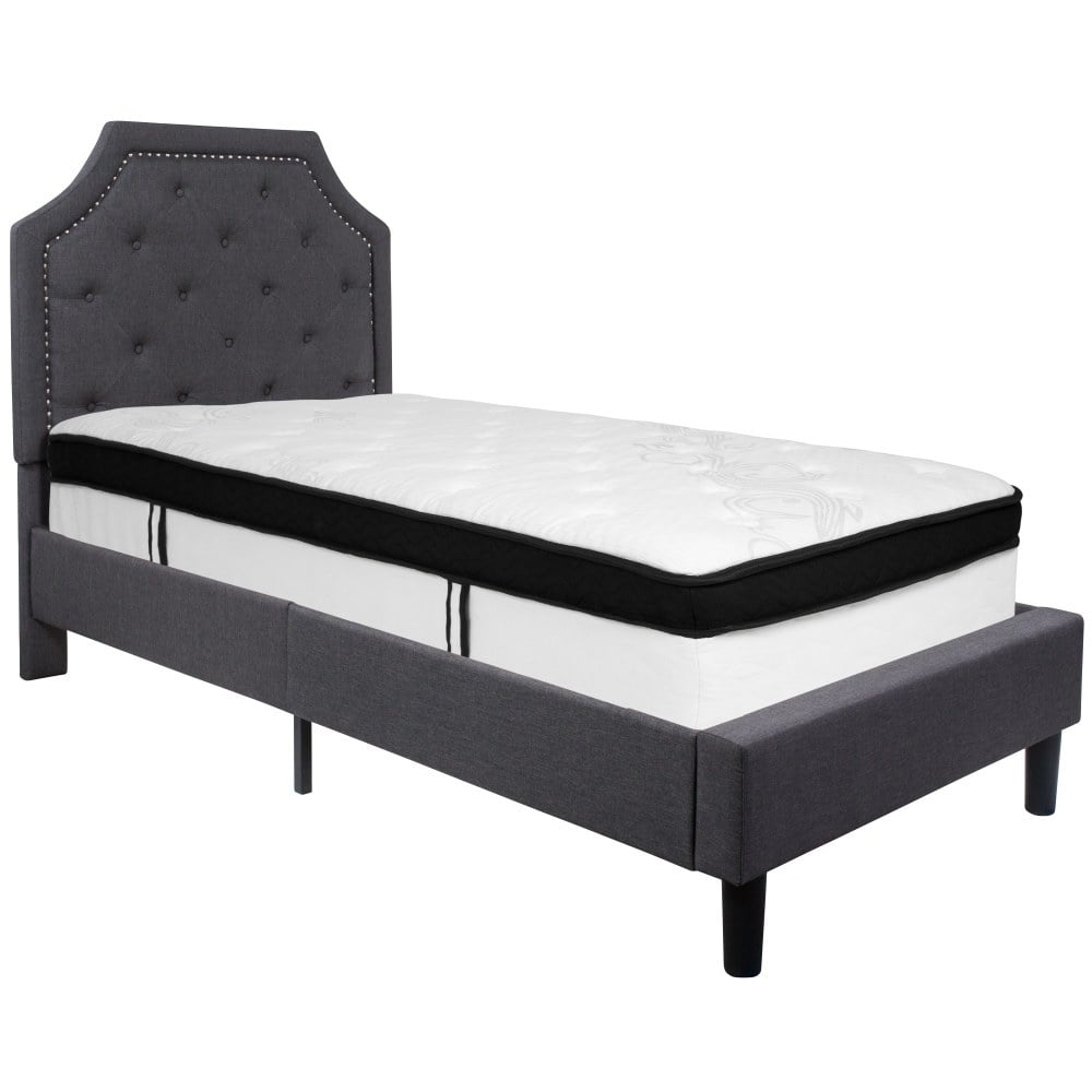 Flash Furniture Brighton Arched Tufted Upholstered Platform Bed And Memory Foam Pocket Spring Mattress, Twin, Dark Gray MPN:SLBMF13