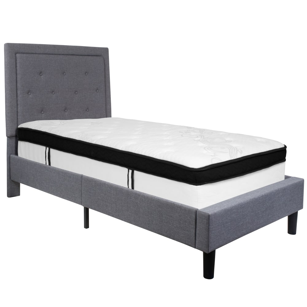 Flash Furniture Roxbury Panel Tufted Upholstered Platform Bed and Memory Foam Pocket Spring Mattress, Twin, 51inH x 44-1/2inW x 81inL, Light Gray MPN:SLBMF25