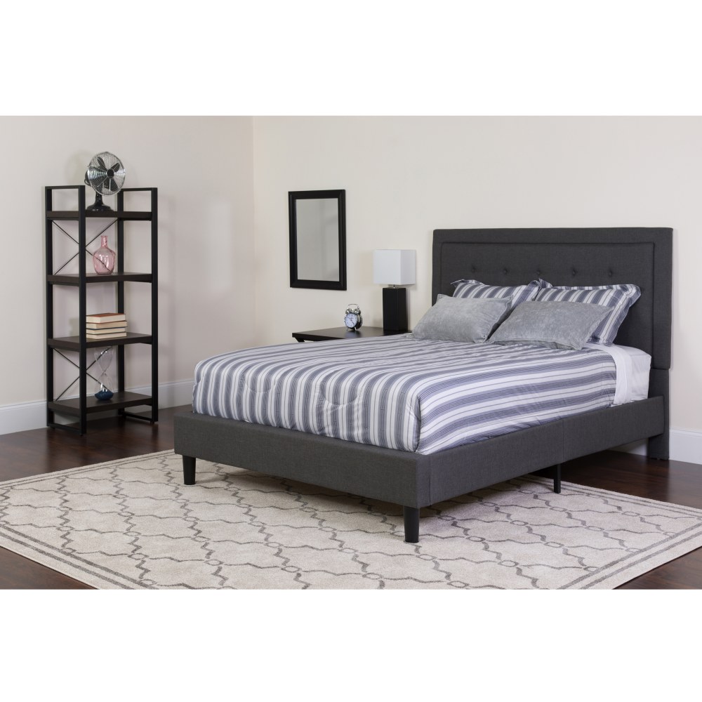 Flash Furniture Roxbury Panel Tufted Upholstered Platform Bed and Memory Foam Pocket Spring Mattress, King, 50-3/4inH x 81inW x 85-1/4inL, Dark Gray MPN:SLBMF32