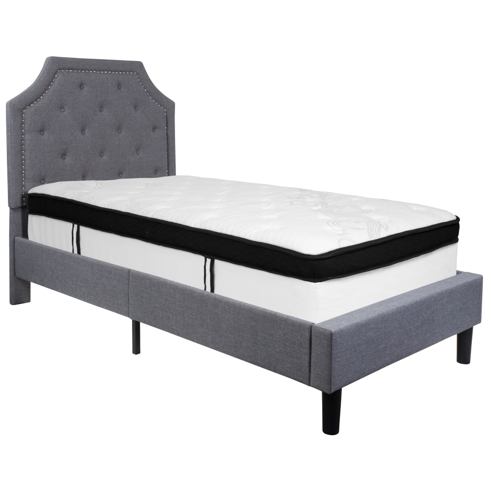 Flash Furniture Brighton Arched Tufted Upholstered Platform Bed And Memory Foam Pocket Spring Mattress, Twin, Light Gray MPN:SLBMF9