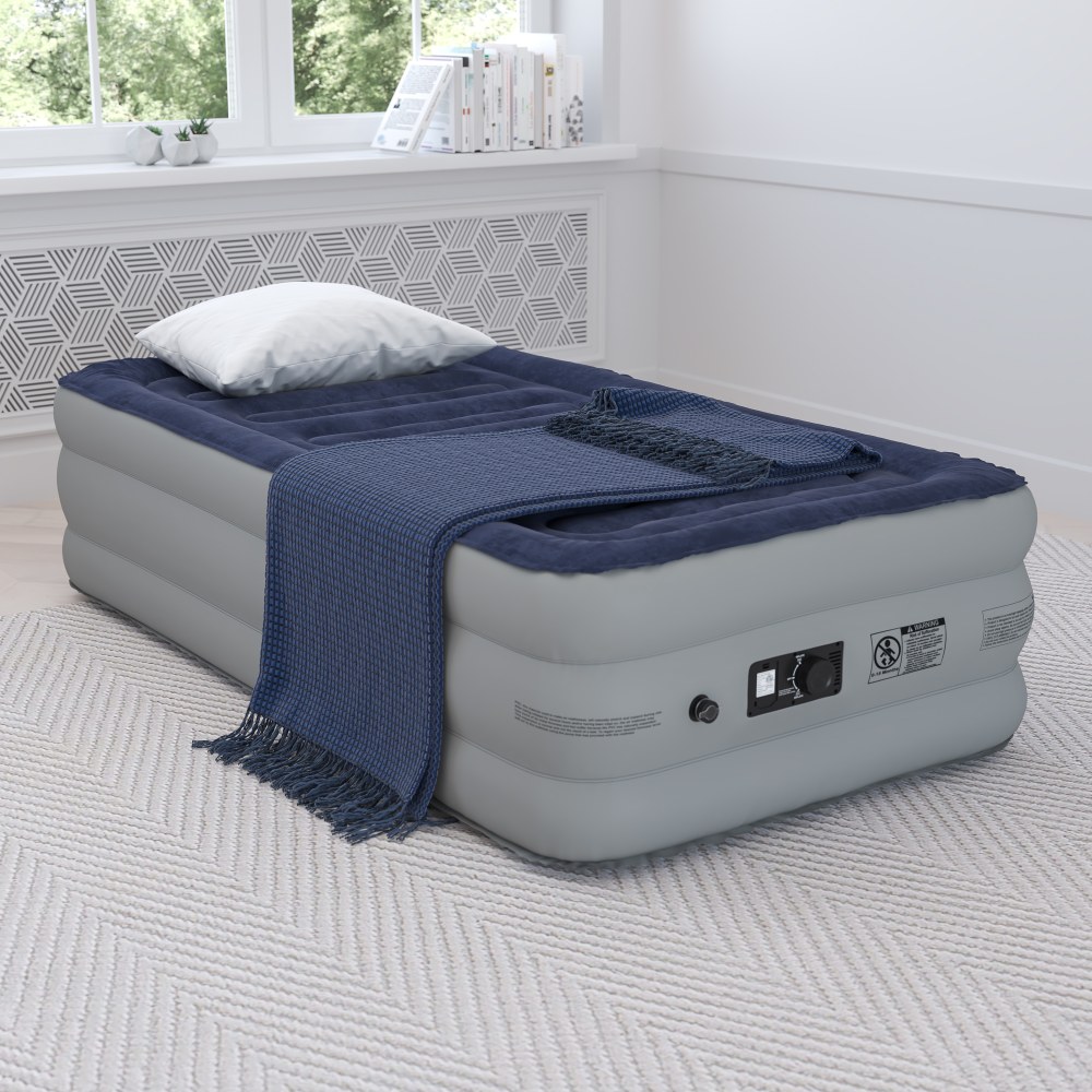 Flash Furniture Air Mattress With ETL Certified Internal Electric Pump And Carrying Case, Twin, Blue MPN:WGAM10118T