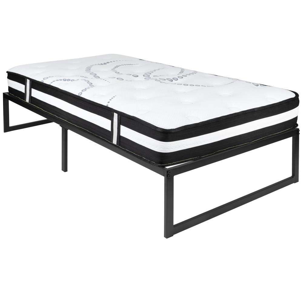Flash Furniture 14in Metal Platform Bed Frame With 12in Pocket Spring Mattress, Twin, Black MPN:XUBD1012PSMT