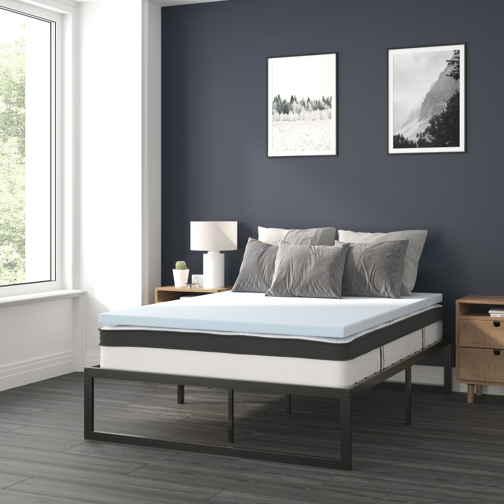 Flash Furniture 14in Metal Platform Bed Frame With 10in Pocket Spring Mattress And 2in Cool Gel Memory Foam Topper, Full, Black MPN:XUBD10PSM2M35F