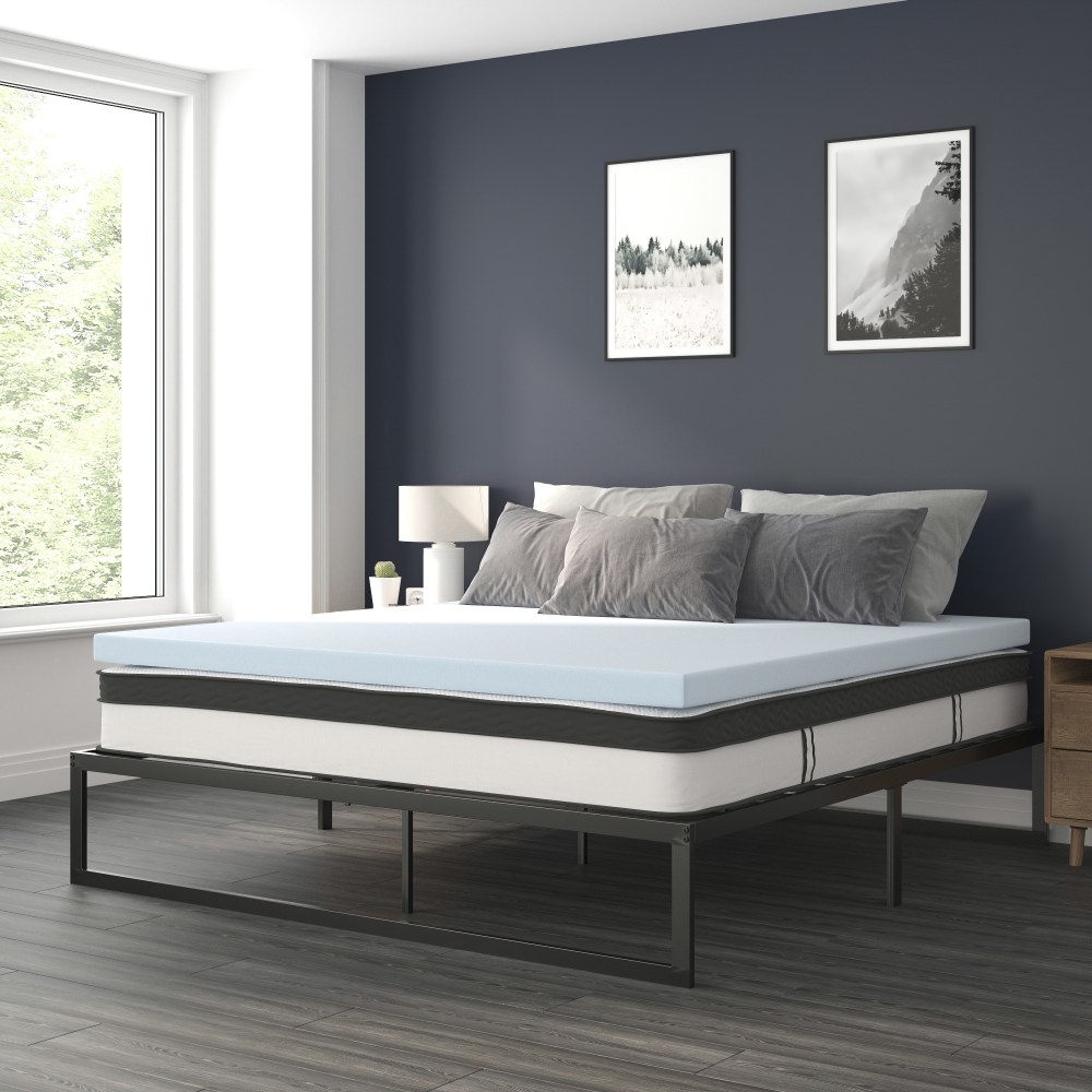 Flash Furniture 14in Metal Platform Bed Frame With 10in Pocket Spring Mattress And 2in Cool Gel Memory Foam Topper, King, Black MPN:XUBD10PSM2M35K