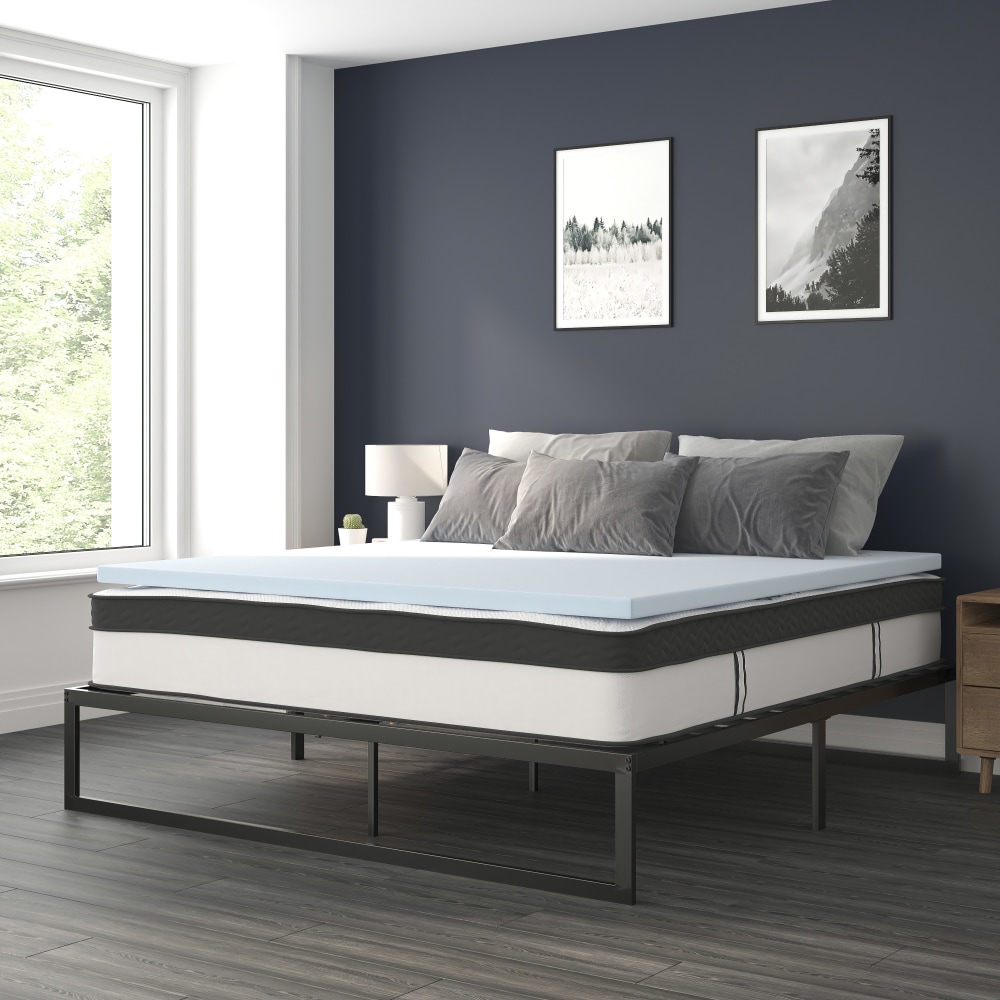 Flash Furniture 14in Metal Platform Bed Frame With 12in Pocket Spring Mattress & 2in Cool Gel Memory Foam Topper, King, Black MPN:XUBD12PSM2M35K