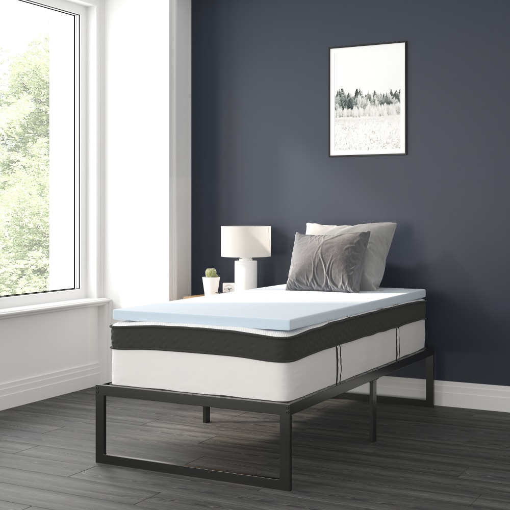 Flash Furniture 14in Metal Platform Bed Frame With 12in Pocket Spring Mattress & 2in Cool Gel Memory Foam Topper, Twin, Black MPN:XUBD12PSM2M35T