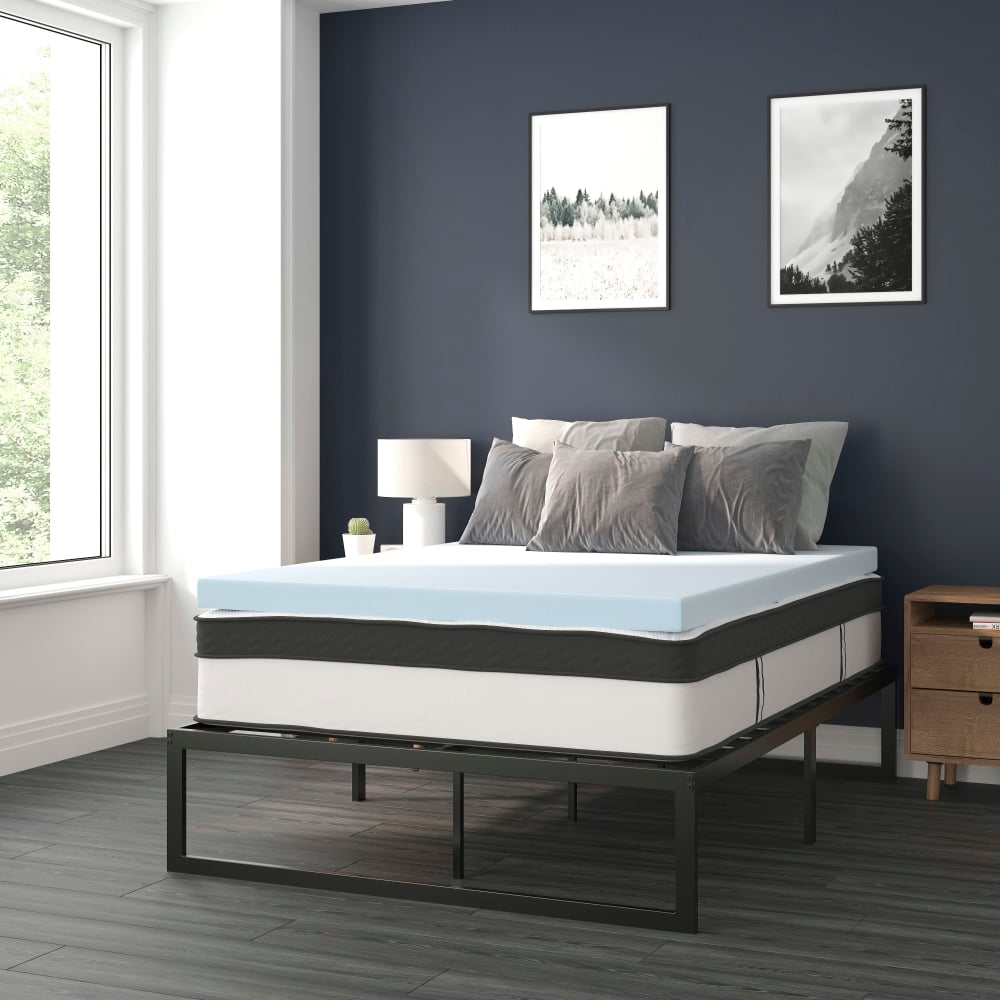 Flash Furniture 14in Metal Platform Bed Frame With 12in Pocket Spring Mattress & 3in Cool Gel Memory Foam Topper, Full, Black MPN:XUBD12PSM3M35F