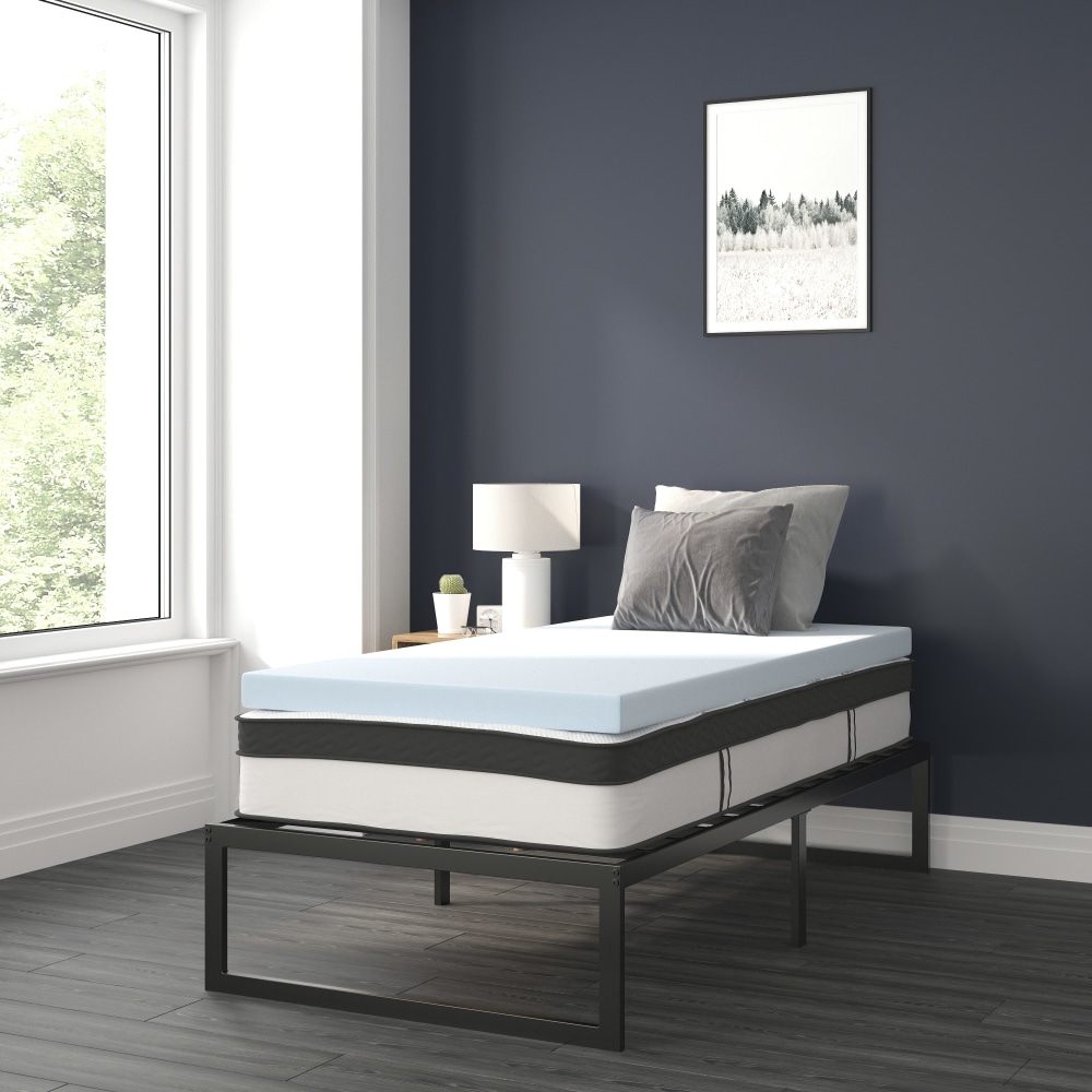 Flash Furniture 14in Metal Platform Bed Frame With 12in Pocket Spring Mattress & 3in Cool Gel Memory Foam Topper, Twin, Black MPN:XUBD12PSM3M35T