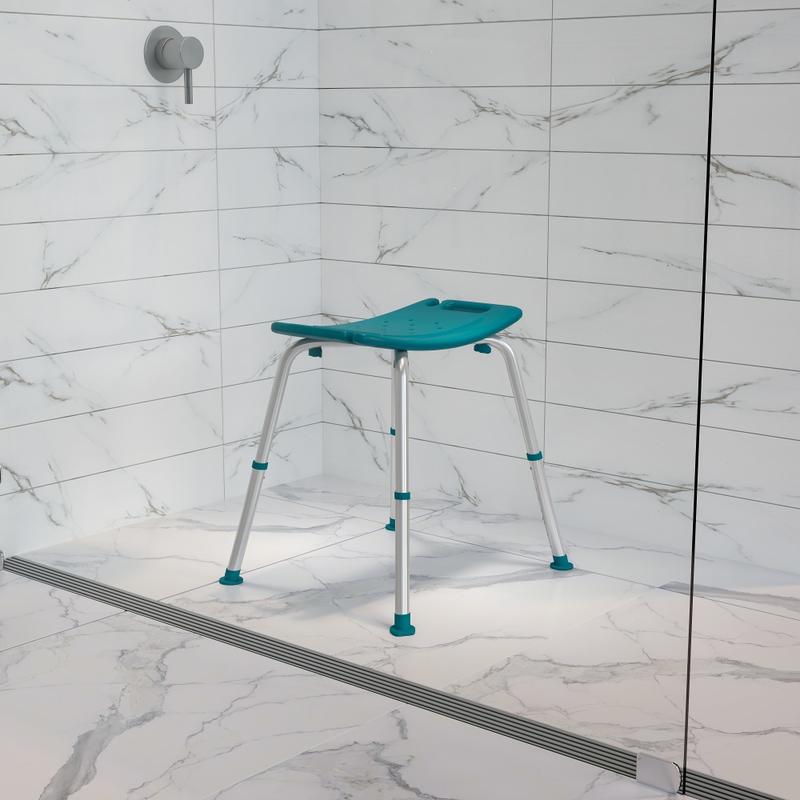 Flash Furniture Hercules Adjustable Bath And Shower Chair With Non-Slip Feet, 21-1/2inH x 19inW x 17inD, Teal MPN:DCHY3410LTL