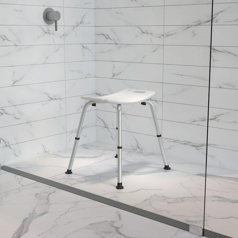 Flash Furniture Hercules Adjustable Bath And Shower Chair With Non-Slip Feet, 21-1/2inH x 19inW x 17inD, White MPN:DCHY3410LWH