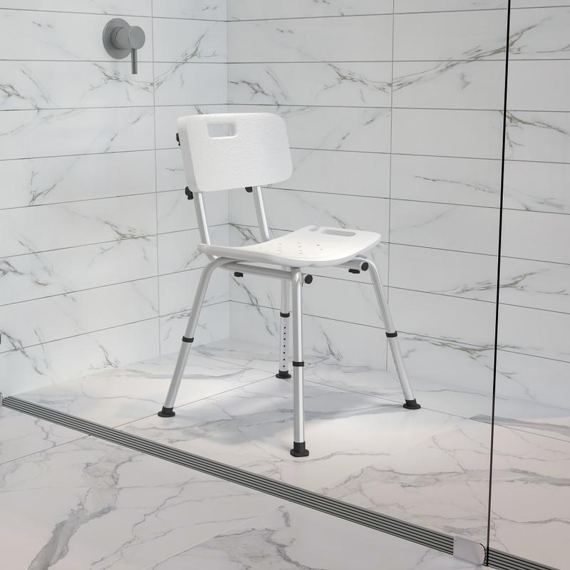 Flash Furniture Hercules Adjustable Bath And Shower Chair With Back, 33-1/4inH x 19inW x 20inD, White MPN:DCHY3500LWH