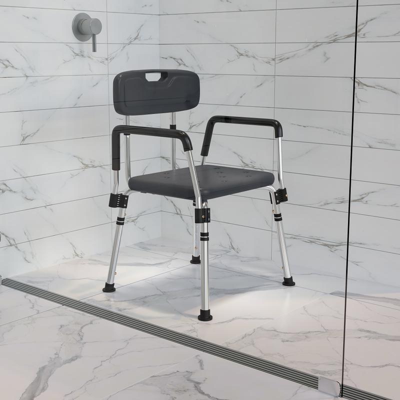 Flash Furniture Hercules Adjustable Bath And Shower Chair With Quick-Release Back And Arms, 34-3/4inH x 20-3/4inW x 19-3/4inD, Gray MPN:DCHY3523LGRY