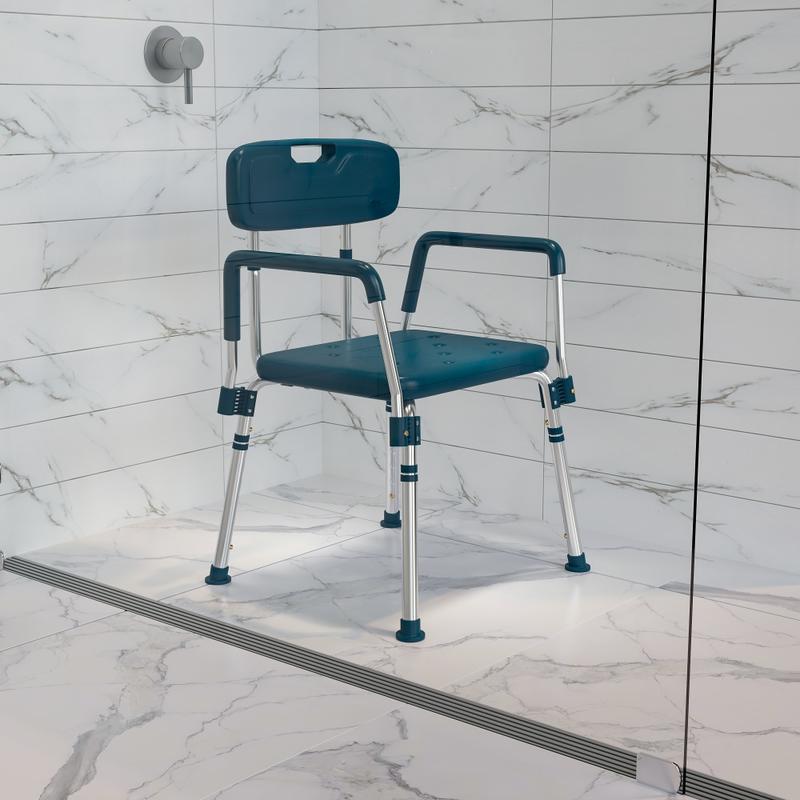 Flash Furniture Hercules Adjustable Bath And Shower Chair With Quick-Release Back And Arms, 34-3/4inH x 20-3/4inW x 19-3/4inD, Navy MPN:DCHY3523LNV