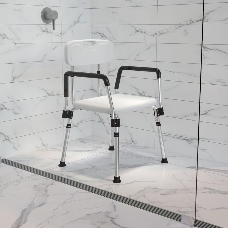 Flash Furniture Hercules Adjustable Bath And Shower Chair With Quick-Release Back And Arms, 34-3/4inH x 20-3/4inW x 19-3/4inD, White MPN:DCHY3523LWH