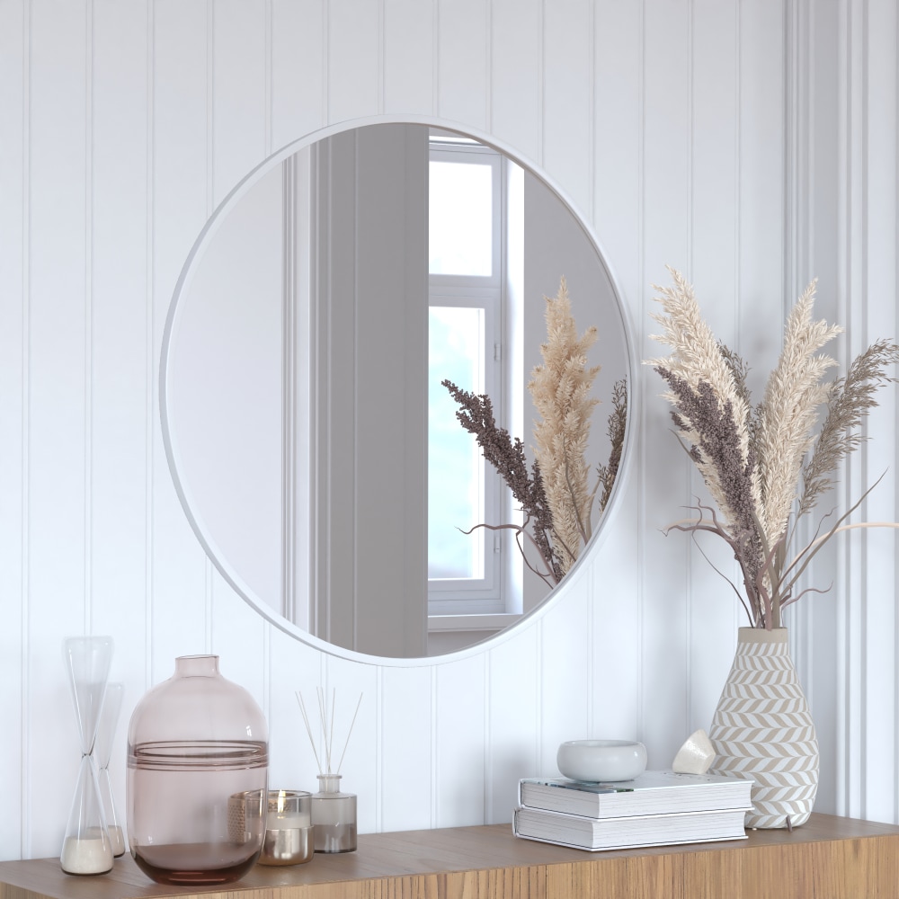 Flash Furniture Julianne Round Metal-Framed Wall Mirror, 30inH x 30inW x 3/4inD, Silver MPN:HFKHD0GD102315
