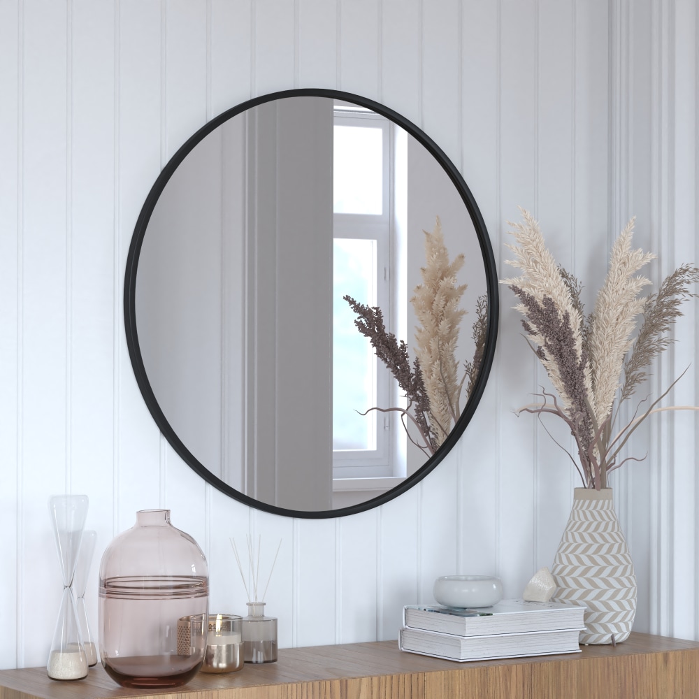 Flash Furniture Julianne Round Metal-Framed Wall Mirror, 30inH x 30inW x 3/4inD, Black MPN:HFKHD0GD812315