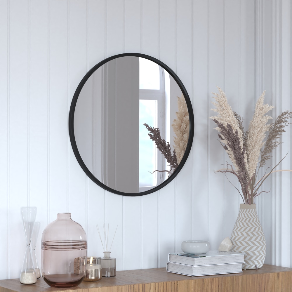 Flash Furniture Julianne Round Metal-Framed Wall Mirror, 24inH x 24inW x 3/4inD, Black MPN:HFKHD4GD712315