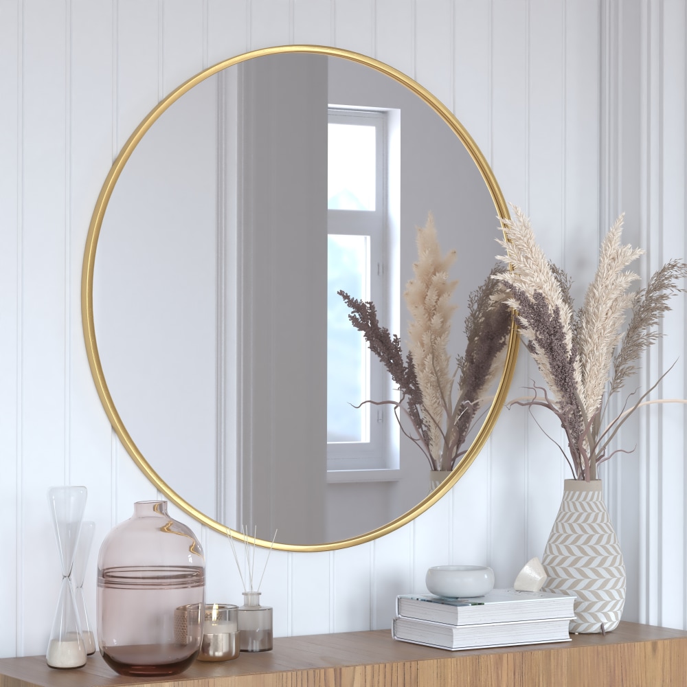Flash Furniture Julianne Round Metal-Framed Wall Mirror, 36inH x 36inW x 3/4inD, Gold MPN:HFKHD6GD591315