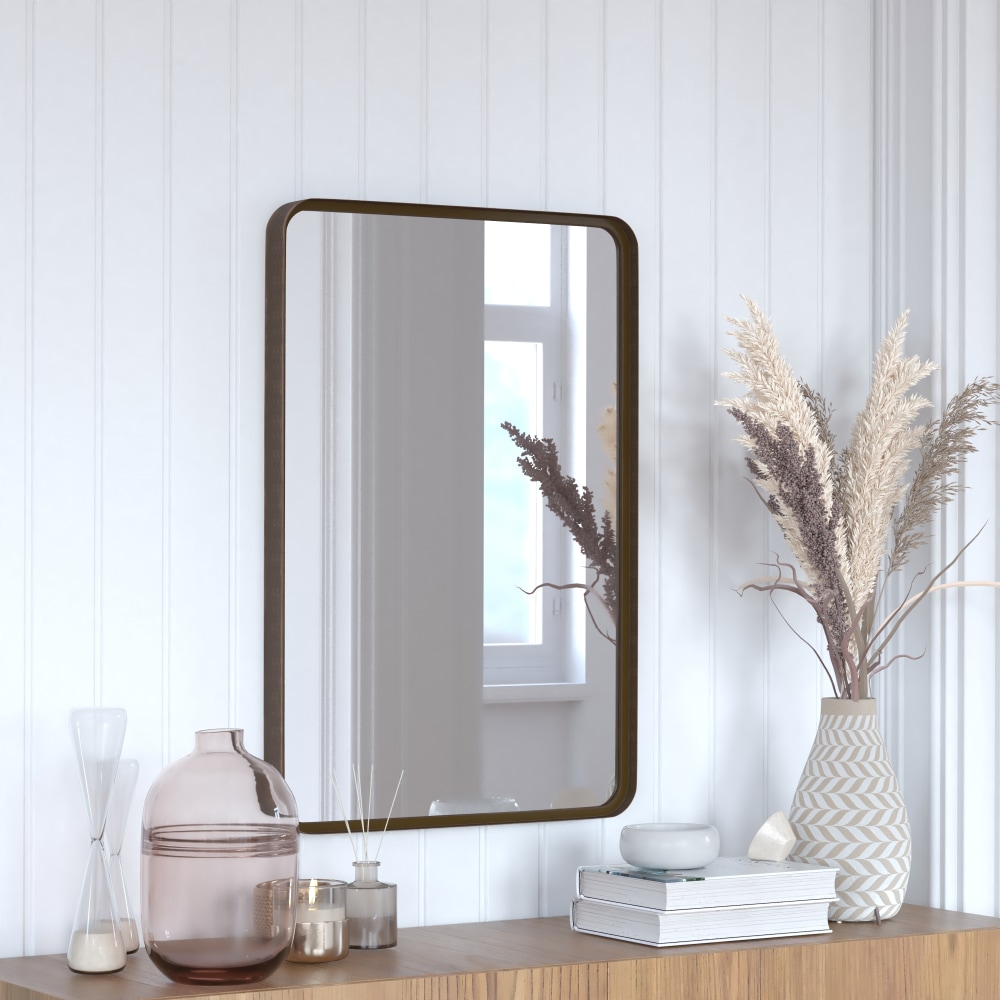 Flash Furniture Janinne Rectangular Decorative Wall Mirror, 30inH x 20inW x 2inD, Brushed Bronze MPN:HFMHDGDI312315