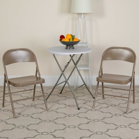 HERCULES Series Double Braced Beige Metal Folding Chair, PK2 MPN:2-BD-F002-BGE-GG
