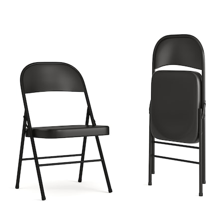 HERCULES Series Double Braced Black Metal Folding Chair, PK2 MPN:2-BD-F002-BK-GG