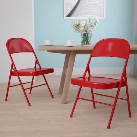 HERCULES Series Double Braced Red Metal Folding Chair, PK2 MPN:2-BD-F002-RED-GG