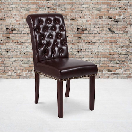 Brown Leather Parsons Chair, PK2 MPN:2-BT-P-BRN-LEA-GG