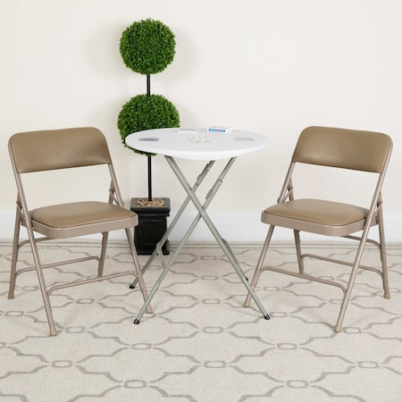 Beige Vinyl Folding Chair, PK2 MPN:2-HA-MC309AV-BGE-GG