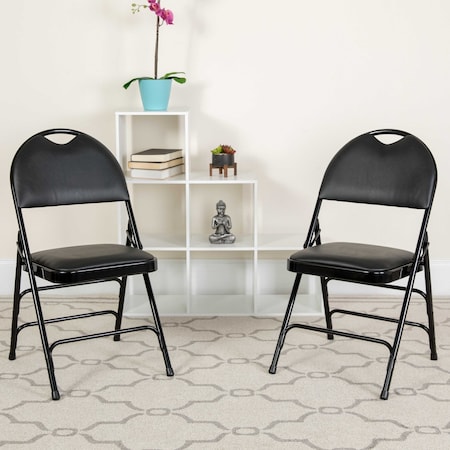 Black Vinyl Folding Chair, PK2 MPN:2-HA-MC705AV-3-BK-GG