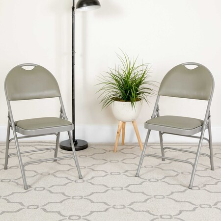 Gray Vinyl Folding Chair, PK2 MPN:2-HA-MC705AV-3-GY-GG