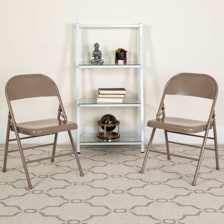 Beige Metal Folding Chair, PK2 MPN:2-HF3-MC-309AS-BGE-GG