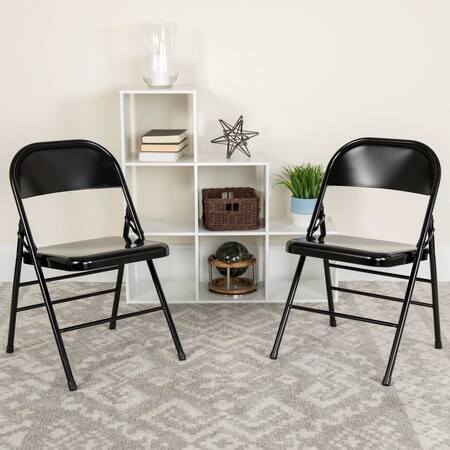 Black Metal Folding Chair, PK2 MPN:2-HF3-MC-309AS-BK-GG