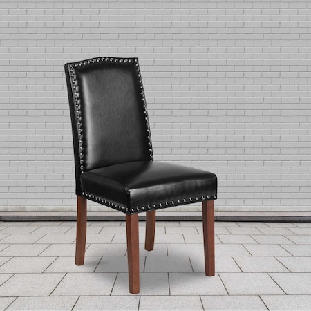 Black Leather Parsons Chair, PK2 MPN:2-QY-A13-9349-BK-GG