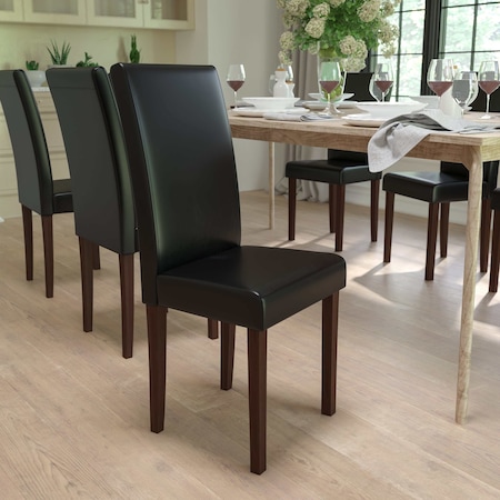 Greenwich Series Black Leather Parsons Chair, PK2 MPN:2-QY-A37-9061-BKL-GG