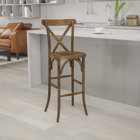 HERCULES Series Dark Antique Wood Cross Back Barstool, PK2 MPN:2-XA-X-BAR-GO-GG