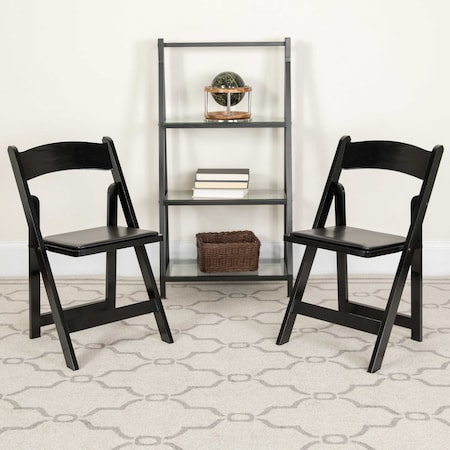HERCULES Series Black Wood Folding Chair with Vinyl Padded Seat, PK2 MPN:2-XF-2902-BK-WOOD-GG