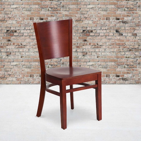 Lacey Series Solid Back Mahogany Wood Restaurant Chair, PK2 MPN:2-XU-DG-W0094B-MAH-MAH-GG