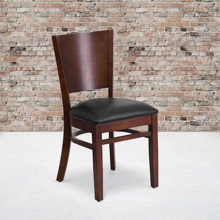 Lacey Series Solid Back Walnut Wood Chair, Black Vinyl Seat, PK2 MPN:2-XU-DG-W0094B-WAL-BLKV-GG