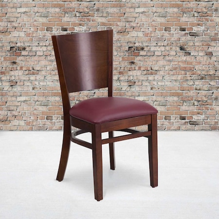 Lacey Series Solid Back Walnut Wood Chair, Burgundy Vinyl Seat, PK2 MPN:2-XU-DG-W0094B-WAL-BURV-GG
