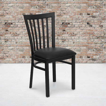 Black School House Back Metal Restaurant Chair, Black Vinyl Seat, PK2 MPN:2-XU-DG6Q4BSCH-BLKV-GG