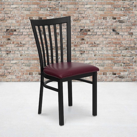 Black School House Back Metal Restaurant Chair, Burgundy Vinyl Seat, PK2 MPN:2-XU-DG6Q4BSCH-BURV-GG