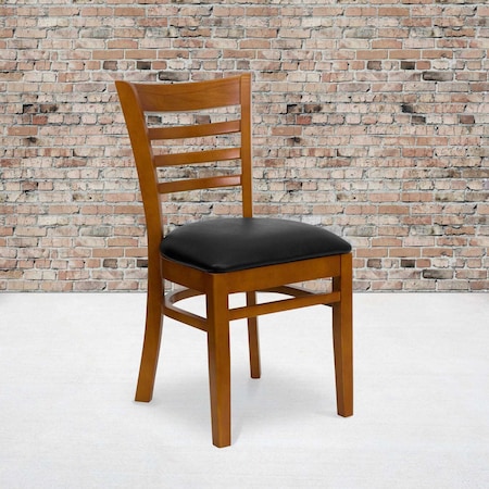 Ladder Back Cherry Wood Restaurant Chair, Black Vinyl Seat, PK2 MPN:2-XU-DGW0005LAD-CHY-BLKV-GG