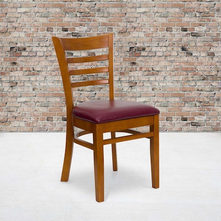 Ladder Back Cherry Wood Restaurant Chair, Burgundy Vinyl Seat, PK2 MPN:2-XU-DGW0005LAD-CHY-BURV-GG