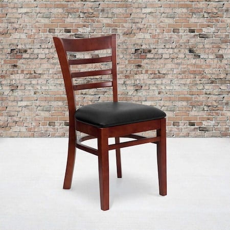 Ladder Back Mahogany Wood Restaurant Chair, Black Vinyl Seat, PK2 MPN:2-XU-DGW0005LAD-MAH-BLKV-GG
