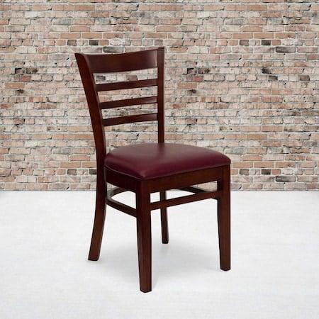 Ladder Back Mahogany Wood Restaurant Chair, Burgundy Vinyl Seat, PK2 MPN:2-XU-DGW0005LAD-MAH-BURV-GG