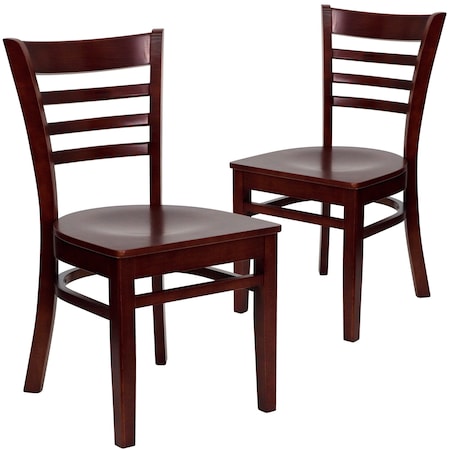HERCULES Series Ladder Back Mahogany Wood Restaurant Chair, PK2 MPN:2-XU-DGW0005LAD-MAH-GG